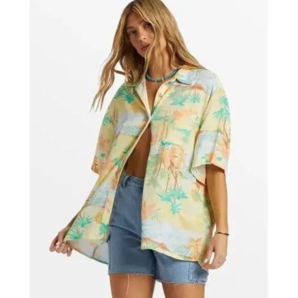 Billabong On Vacation Women's Shirt Woven Button Up Tropical Yellow Size Small - Picture 1 of 12